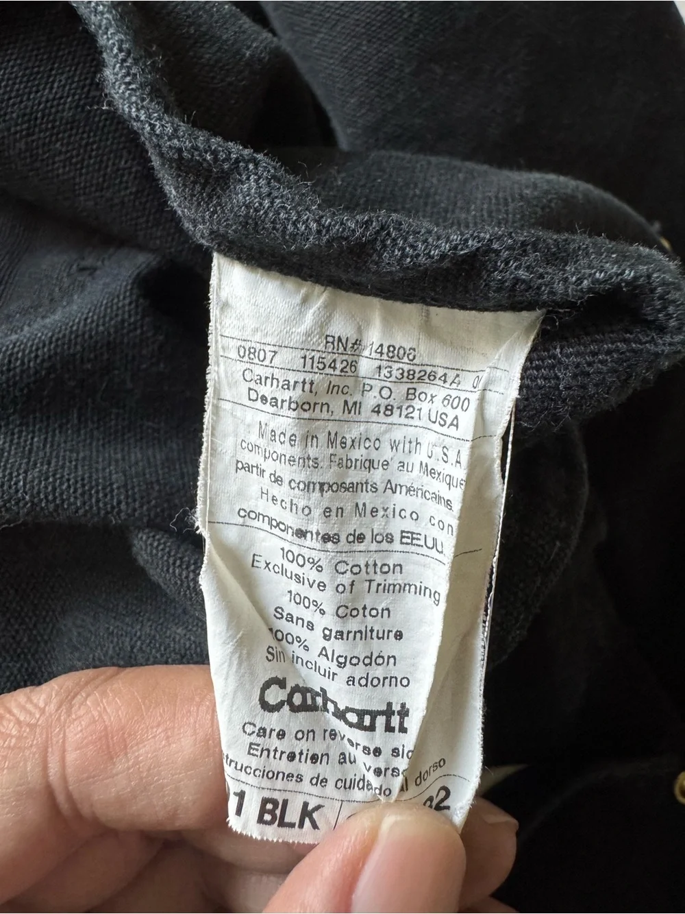 Carhartt Black Cotton Duck Bib Overalls size 34
